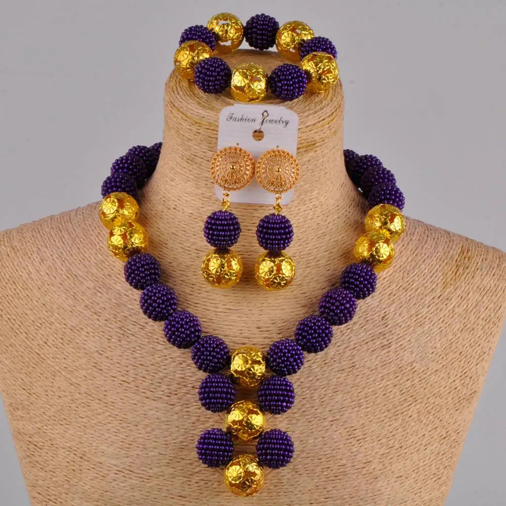 African Fuchsia pink costume necklace jewelry set