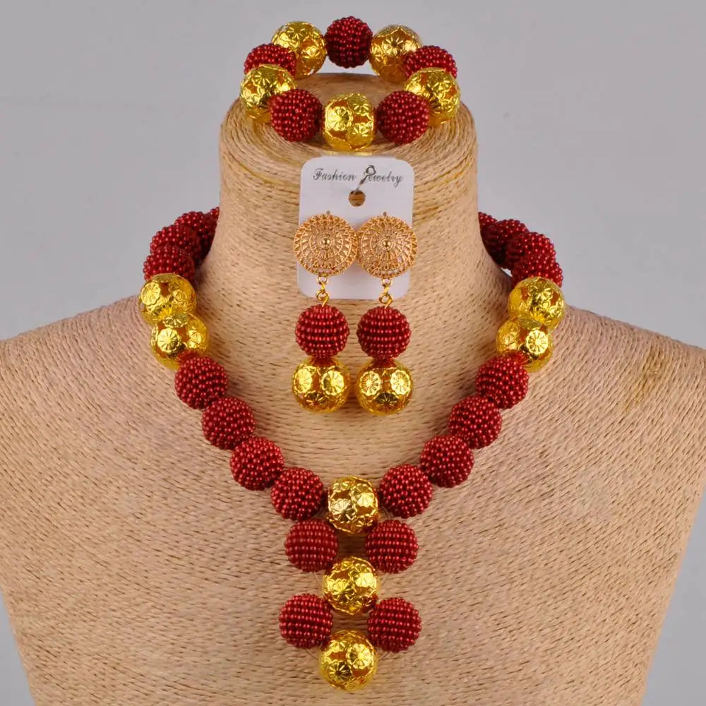African Fuchsia pink costume necklace jewelry set