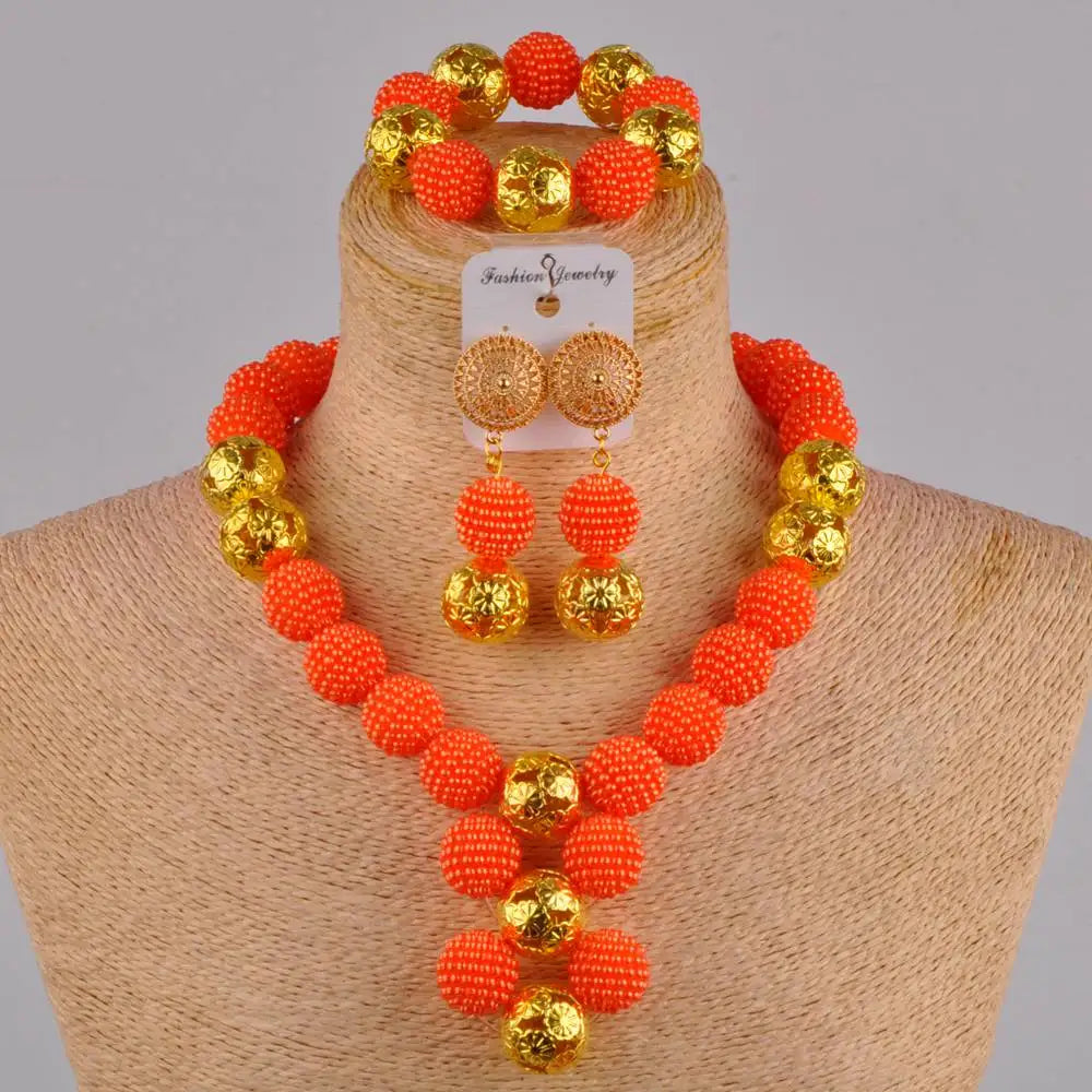 African Fuchsia pink costume necklace jewelry set