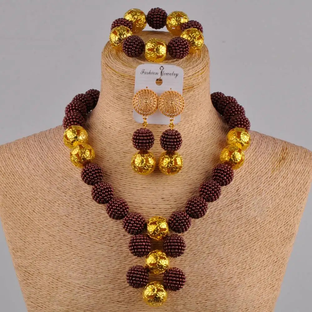 African Fuchsia pink costume necklace jewelry set