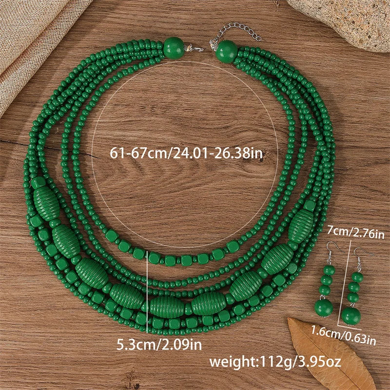 New Colorful Handmade Multi-Layer Acrylic Beads Necklace/Earring Sets.