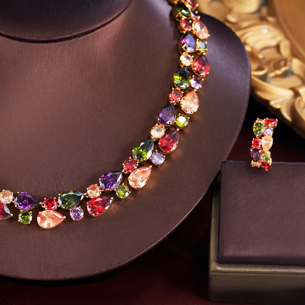 Gorgeous Multicolor Zirconia Luxury Necklace and Earrings