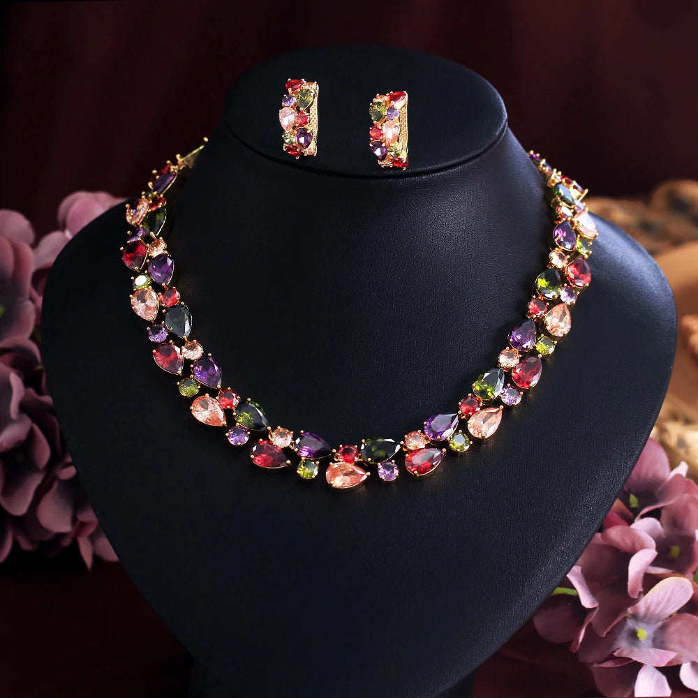 Gorgeous Multicolor Zirconia Luxury Necklace and Earrings