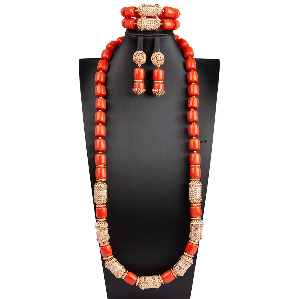 African Coral Beads Necklace Set for Wedding and Cultural Events