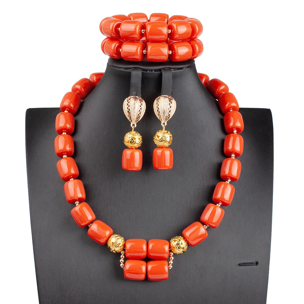 African Coral Beads Necklace Set for Wedding and Cultural Events