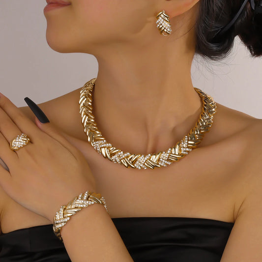 Crystal Necklace, Earrings, Bracelet & Ring Jewelry Set