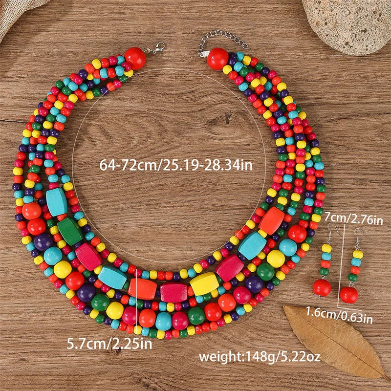 New Colorful Handmade Multi-Layer Acrylic Beads Necklace/Earring Sets.