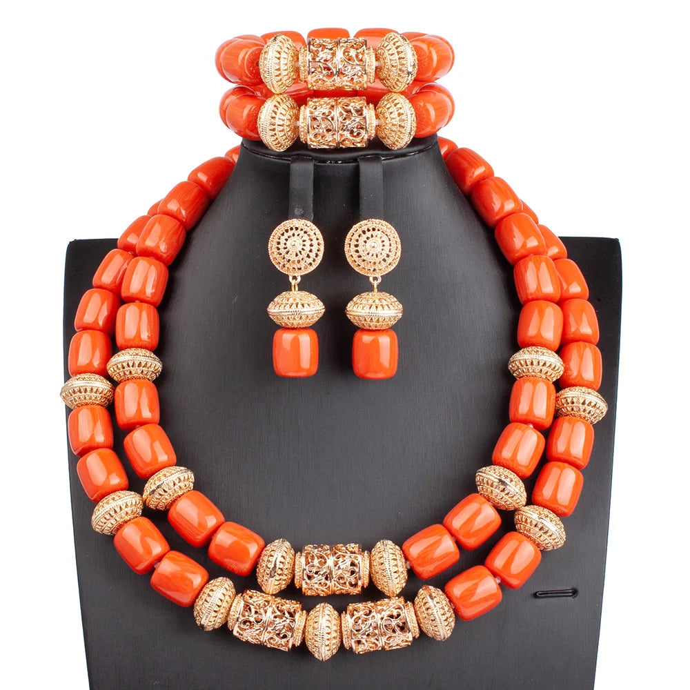 African Coral Beads Necklace Set for Wedding and Cultural Events