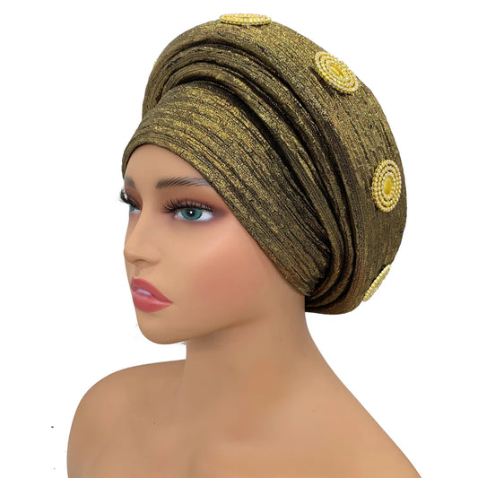 Already Made African Head tie Glitter Diamonds Women's Turban Cap