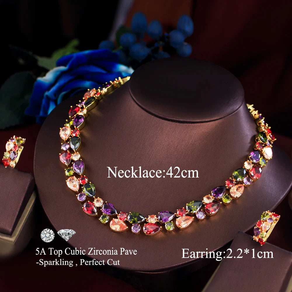 Gorgeous Multicolor Zirconia Luxury Necklace and Earrings