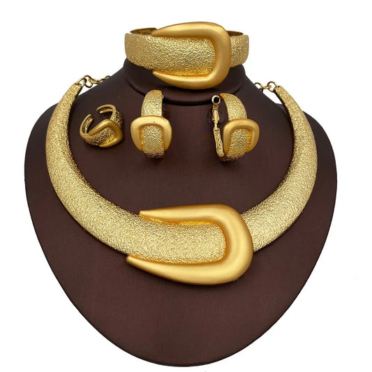 2025 New Exaggerate Jewelry Set Dubai Gold Color Necklace & Bangle