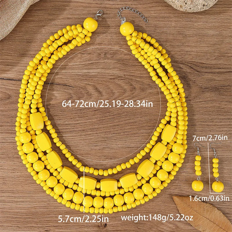 New Colorful Handmade Multi-Layer Acrylic Beads Necklace/Earring Sets.