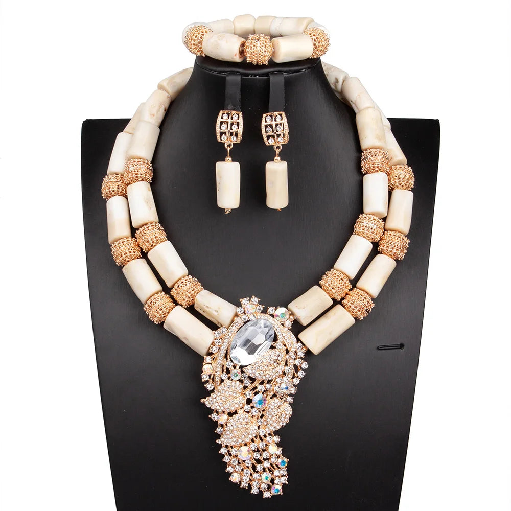 African Coral Beads Necklace Set for Wedding and Cultural Events