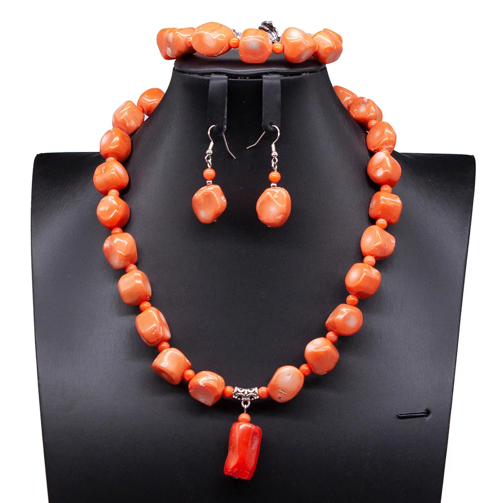 African Coral Beads Necklace Set for Wedding and Cultural Events