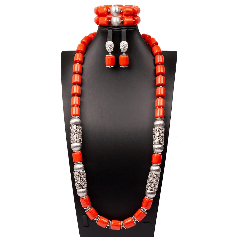 African Coral Beads Necklace Set for Wedding and Cultural Events