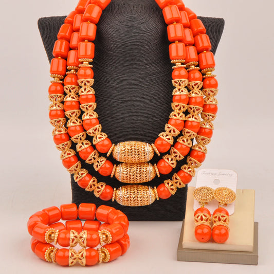 African Multi Color Coral Bead Necklace Jewelry Sets