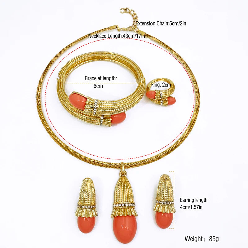Italian Luxury Red Opal Pendant Jewelry Set For Women