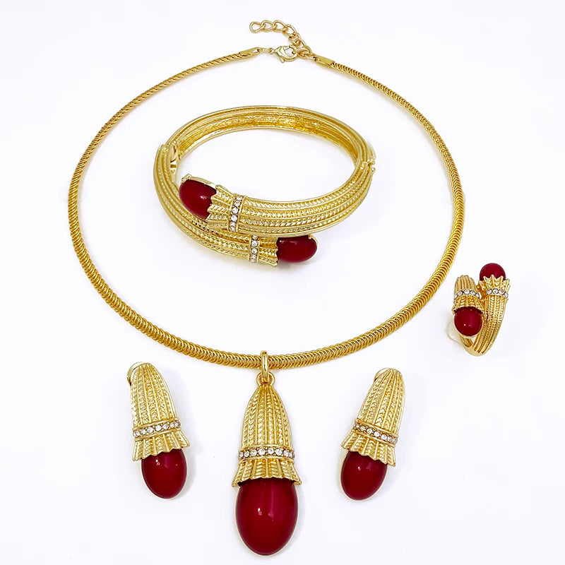 Italian Luxury Red Opal Pendant Jewelry Set For Women