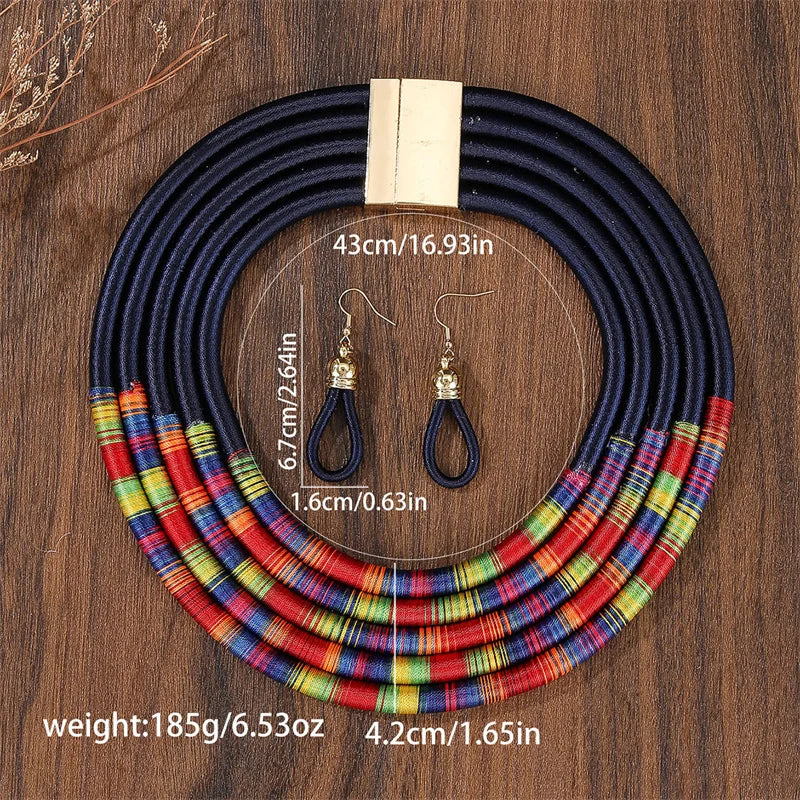 African Fashion Jewelry Set for Women. Necklace, Earrings Multi-layer Woven Jewelry.