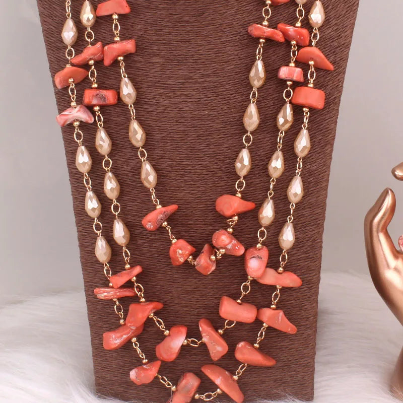 African Nature Coral long beads jewelry set