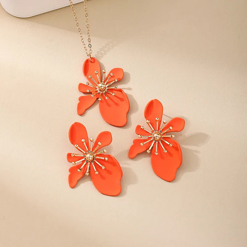 Korean Fashion Designer Enamel Flower Necklace Set
