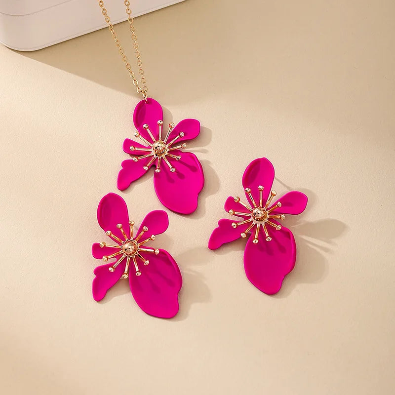 Korean Fashion Designer Enamel Flower Necklace Set