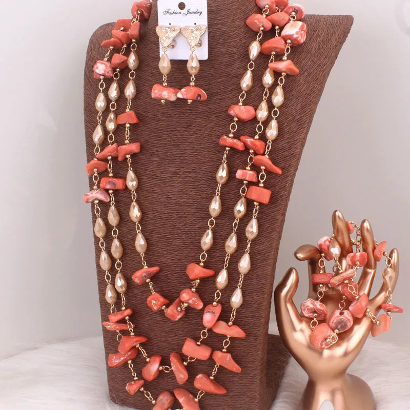 African Nature Coral long beads jewelry set