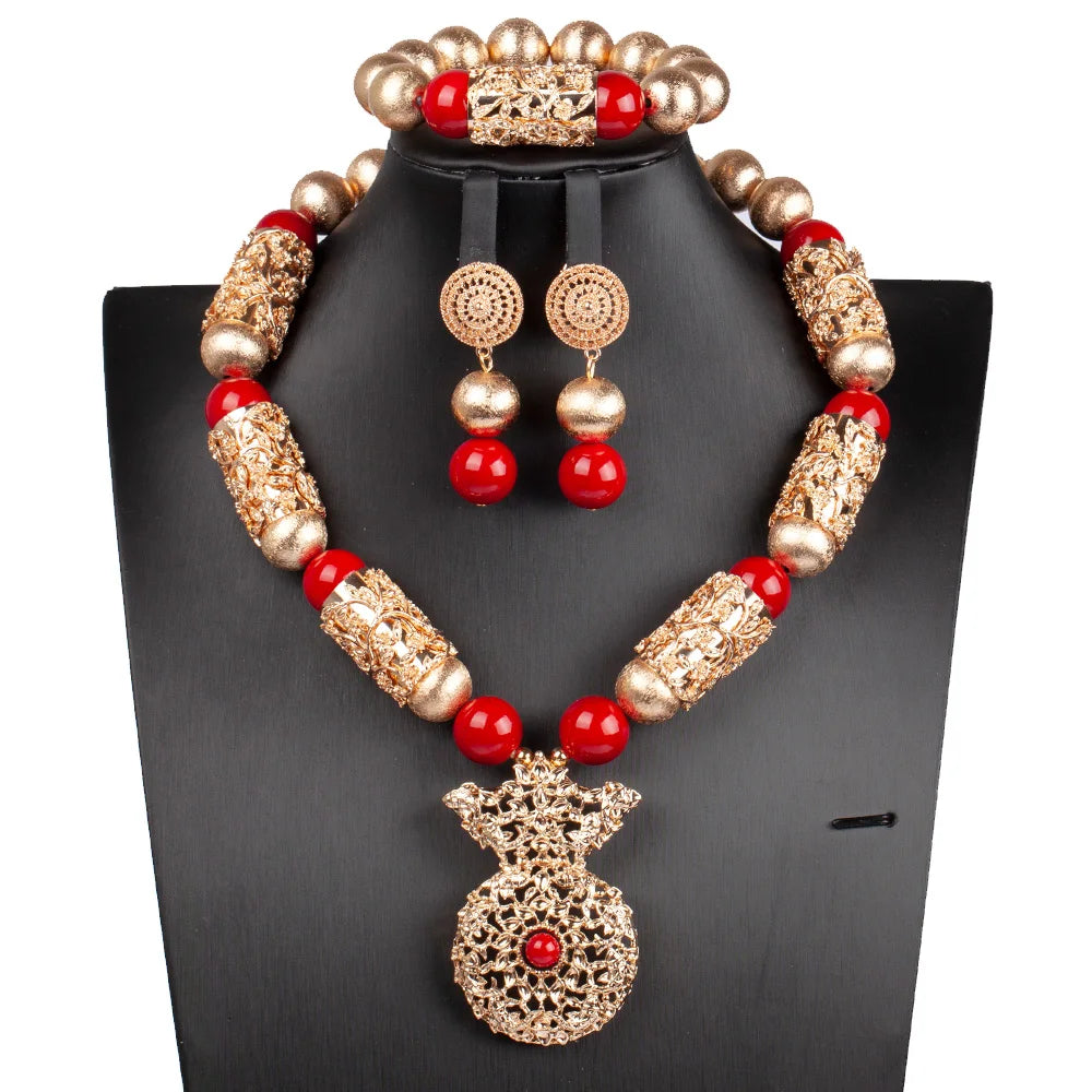 African Coral Beads Necklace Set for Wedding and Cultural Events