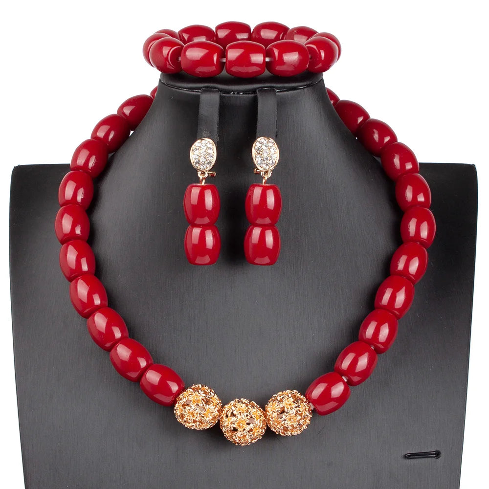 African Coral Beads Necklace Set for Wedding and Cultural Events