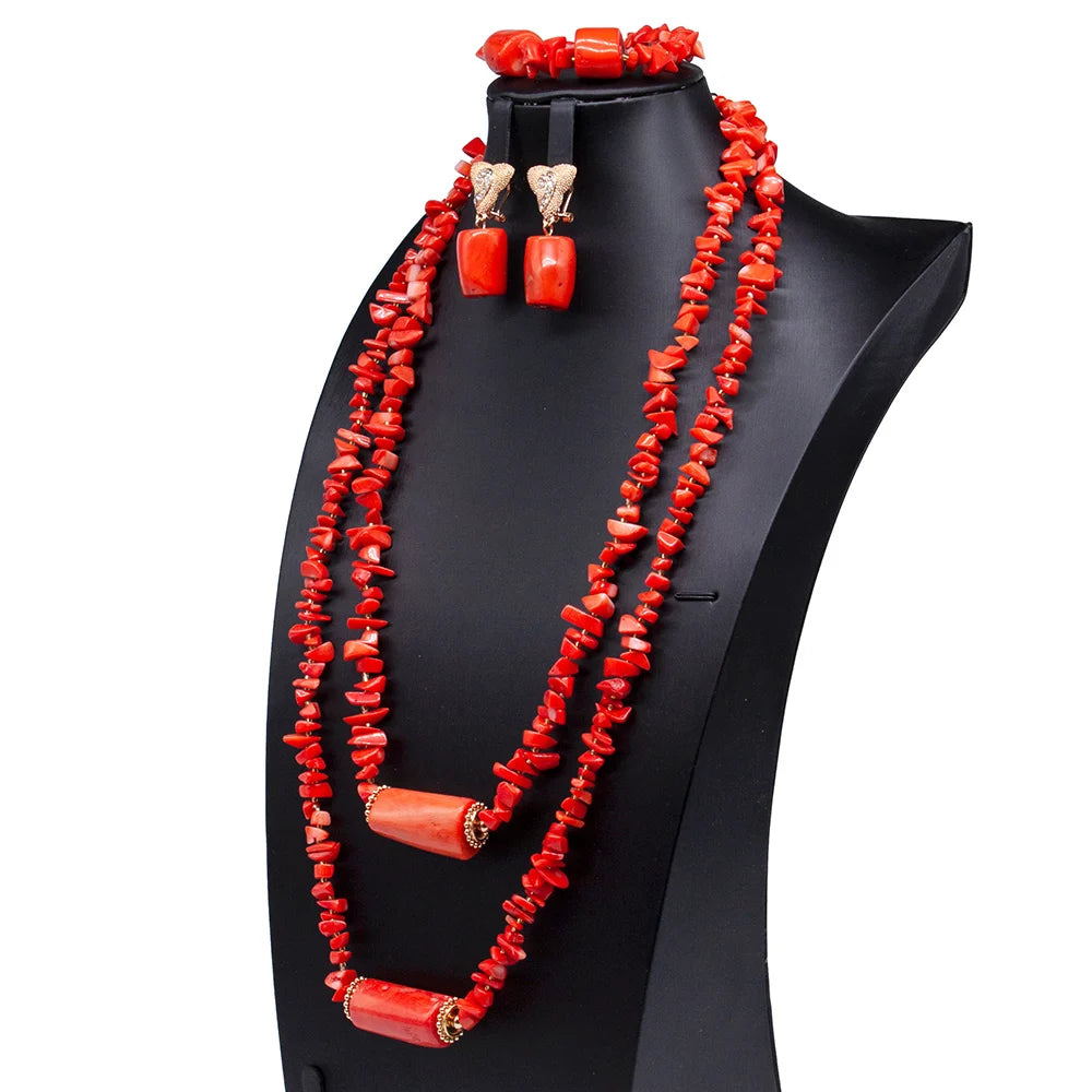 African Coral Beads Necklace Set for Wedding and Cultural Events