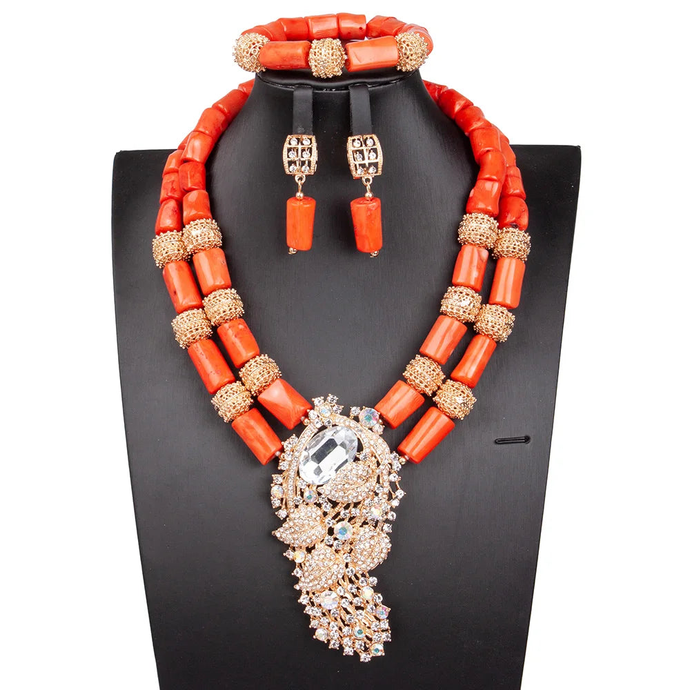 African Coral Beads Necklace Set for Wedding and Cultural Events