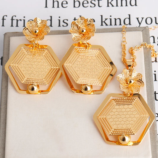 African Gold Color Women Necklace & Earrings