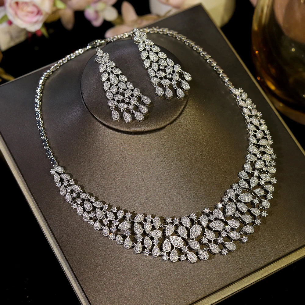 ASNORA Gorgeous CZ Crystal Zirconia Luxury Silver Color Necklace
