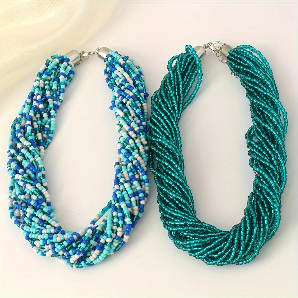 1pc Fashion Bohemian Green Blue Multi Layer Necklace