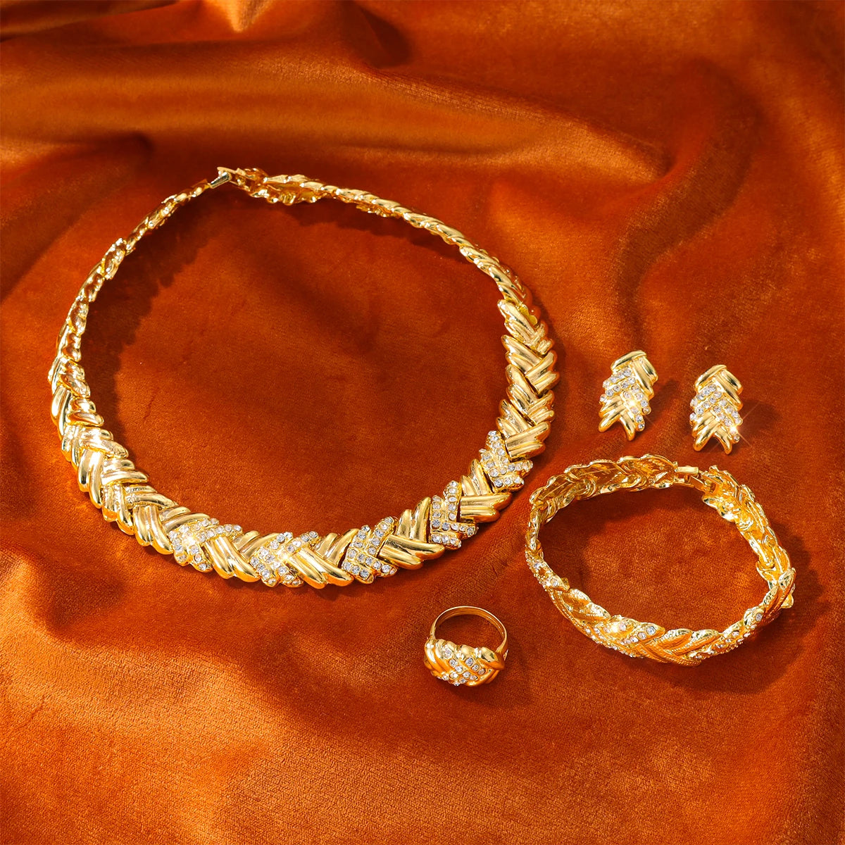 Crystal Necklace, Earrings, Bracelet & Ring Jewelry Set