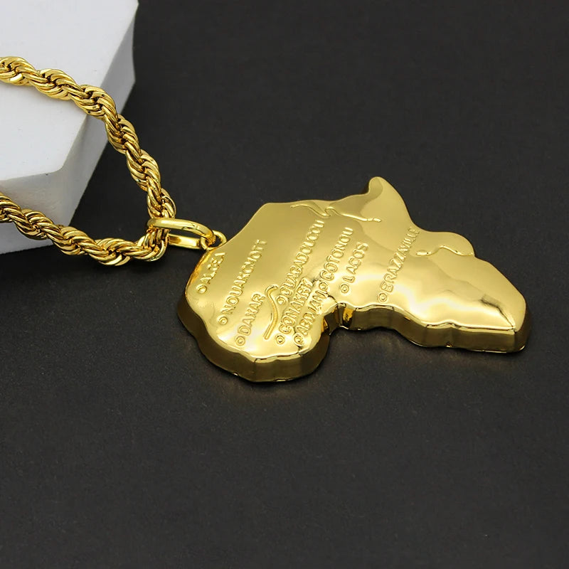 Africa Map Necklace Earrings  Sets  Copper 24K Plated Gold, Ethiopia, Congo, Ghana Jewelry