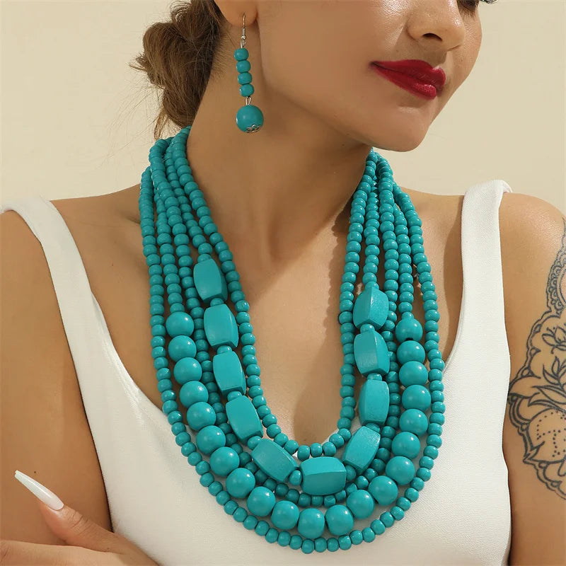 New Colorful Handmade Multi-Layer Acrylic Beads Necklace/Earring Sets.