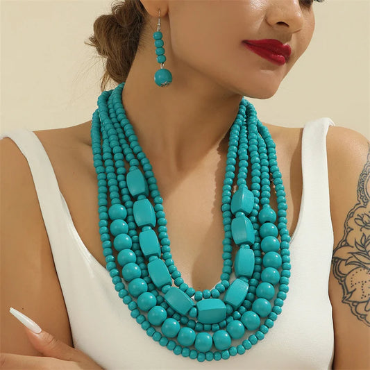 New Colorful Handmade Multi-Layer Acrylic Beads Necklace/Earring Sets.