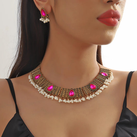 2 PCS Vintage Indian Style Alloy Necklace Earrings Set