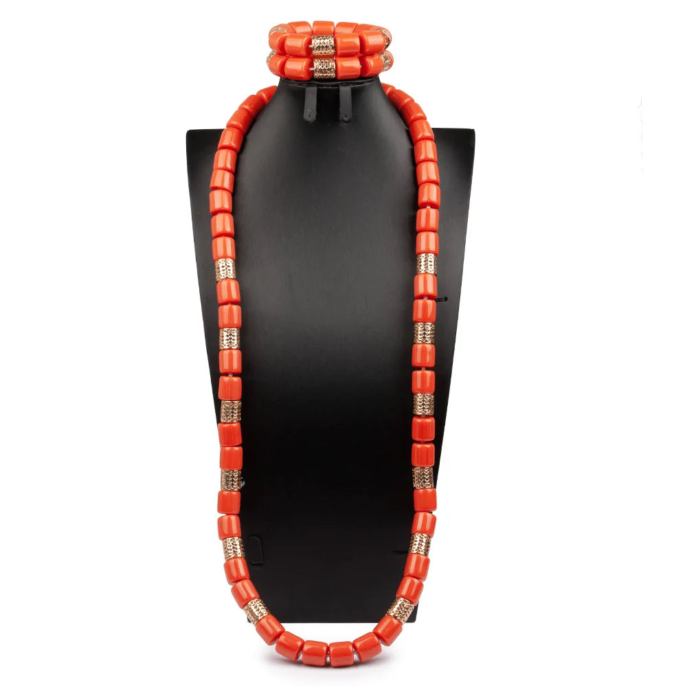 African Coral Beads Necklace Set for Wedding and Cultural Events