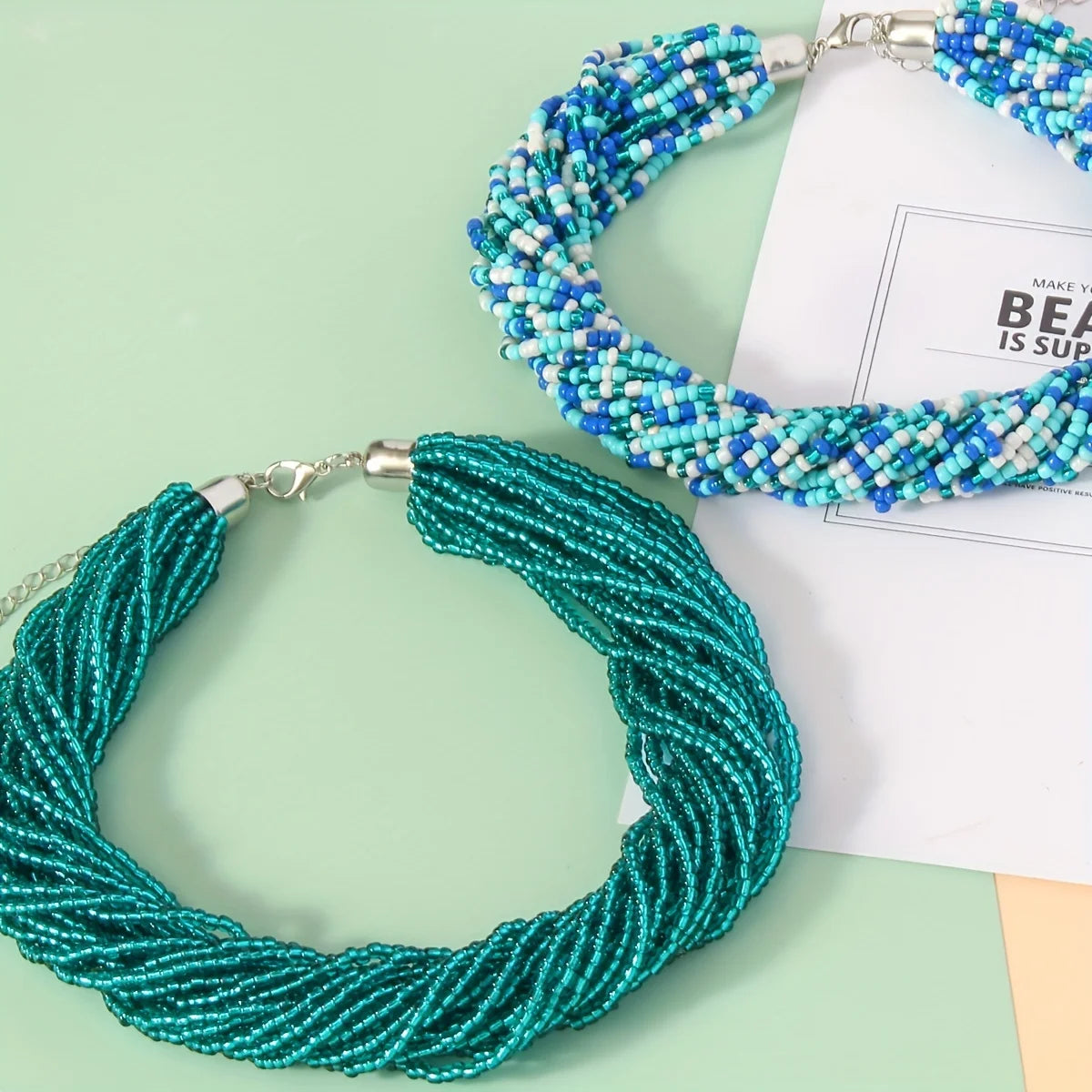 1pc Fashion Bohemian Green Blue Multi Layer Necklace