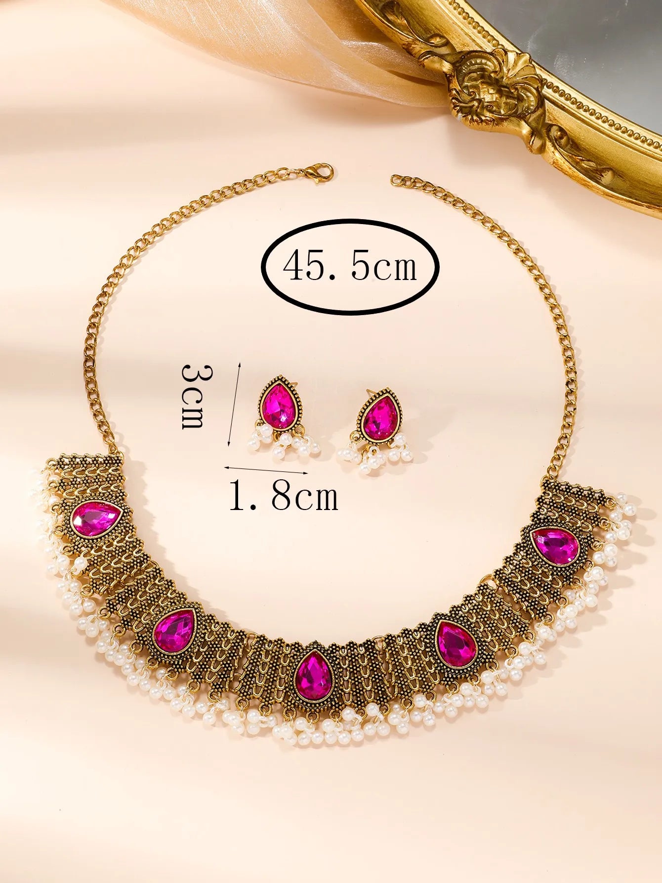 2 PCS Vintage Indian Style Alloy Necklace Earrings Set