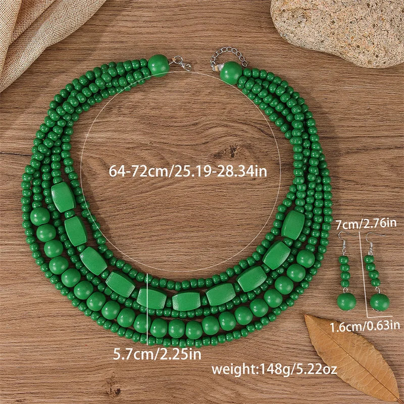 New Colorful Handmade Multi-Layer Acrylic Beads Necklace/Earring Sets.