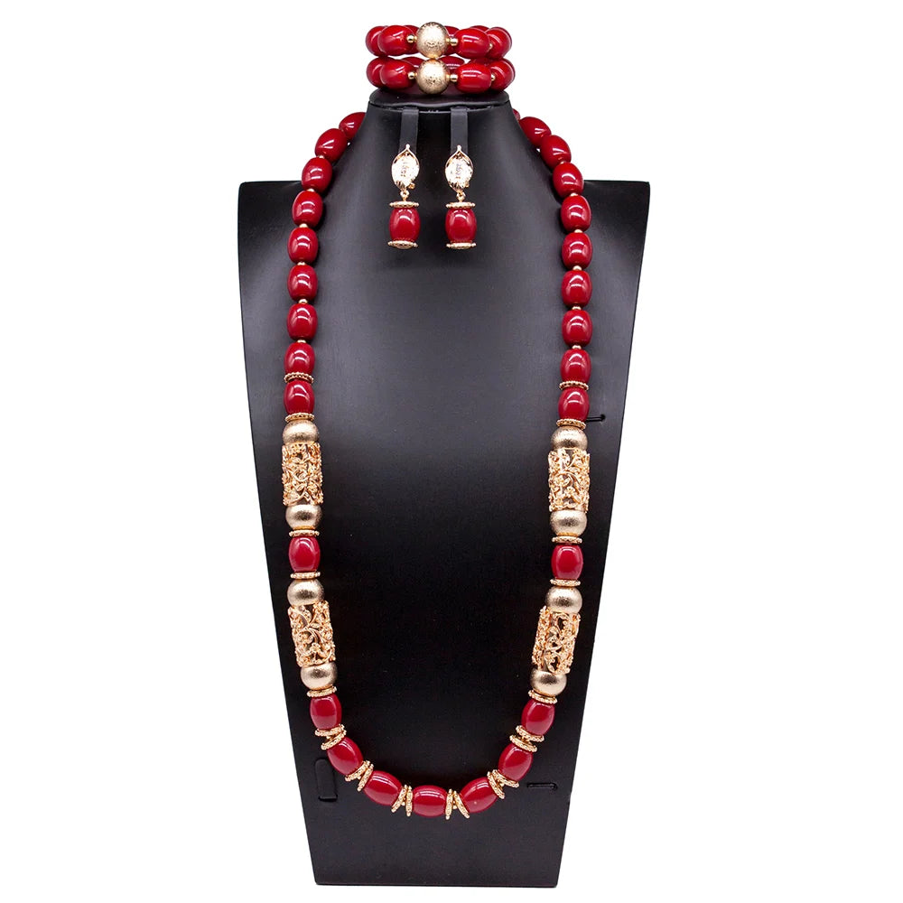 African Coral Beads Necklace Set for Wedding and Cultural Events
