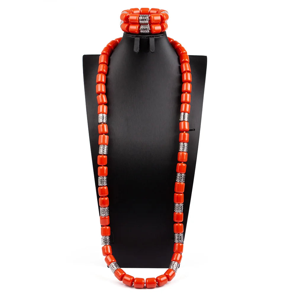 African Coral Beads Necklace Set for Wedding and Cultural Events