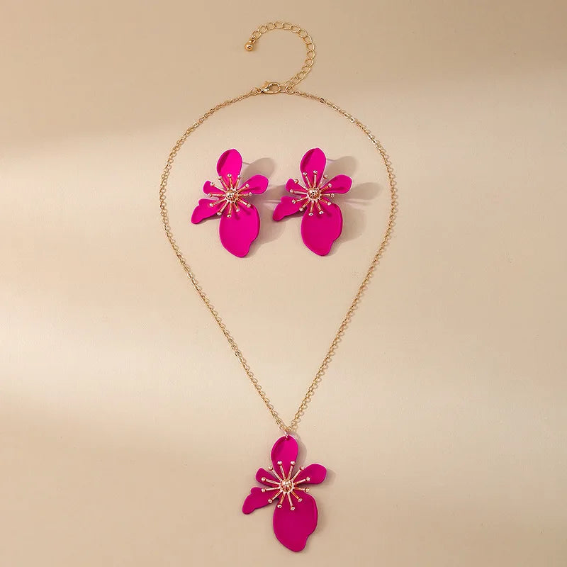 Korean Fashion Designer Enamel Flower Necklace Set