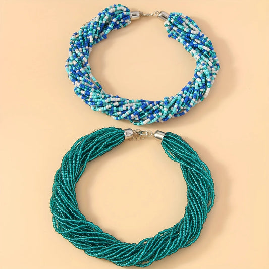 1pc Fashion Bohemian Green Blue Multi Layer Necklace
