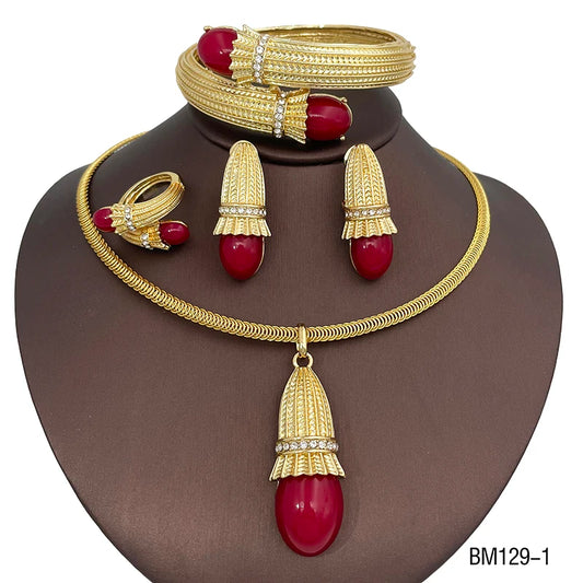 Italian Luxury Red Opal Pendant Jewelry Set For Women