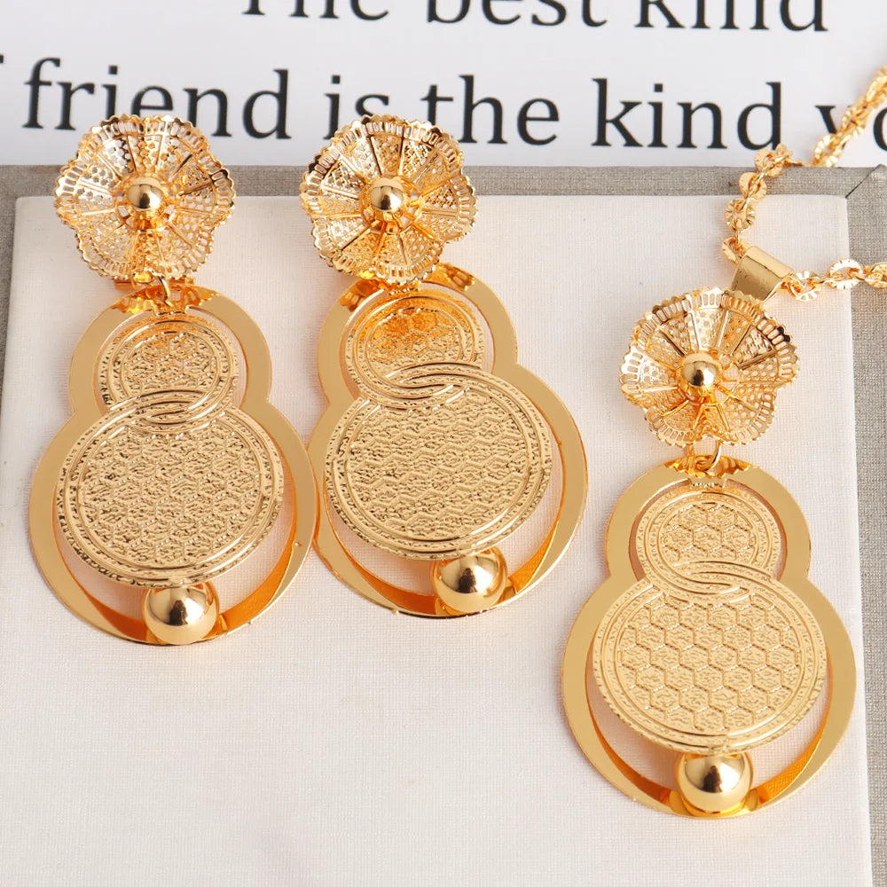 African Gold Color Women Necklace & Earrings