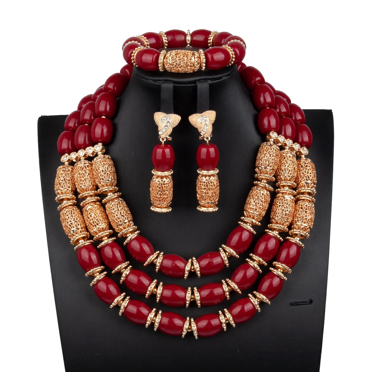 African Coral Beads Necklace Set for Wedding and Cultural Events